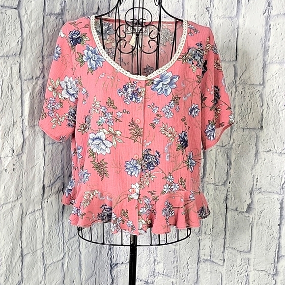 BONJOUR Lace and Ruffled Floral Blouse Large‎ - Picture 1 of 6